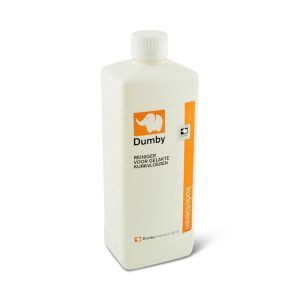 een fles Dumby reiniger voor gelakte kurkvloeren